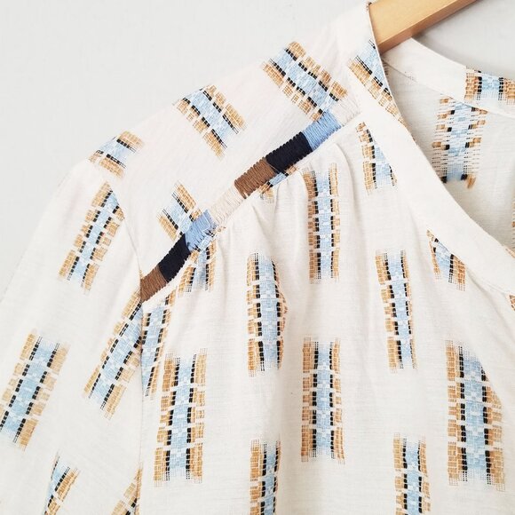 Pure Jill J. Jill Easy Button Front Boho Embroidered 3/4 Sleeve Blouse XL Cream - Picture 12 of 16